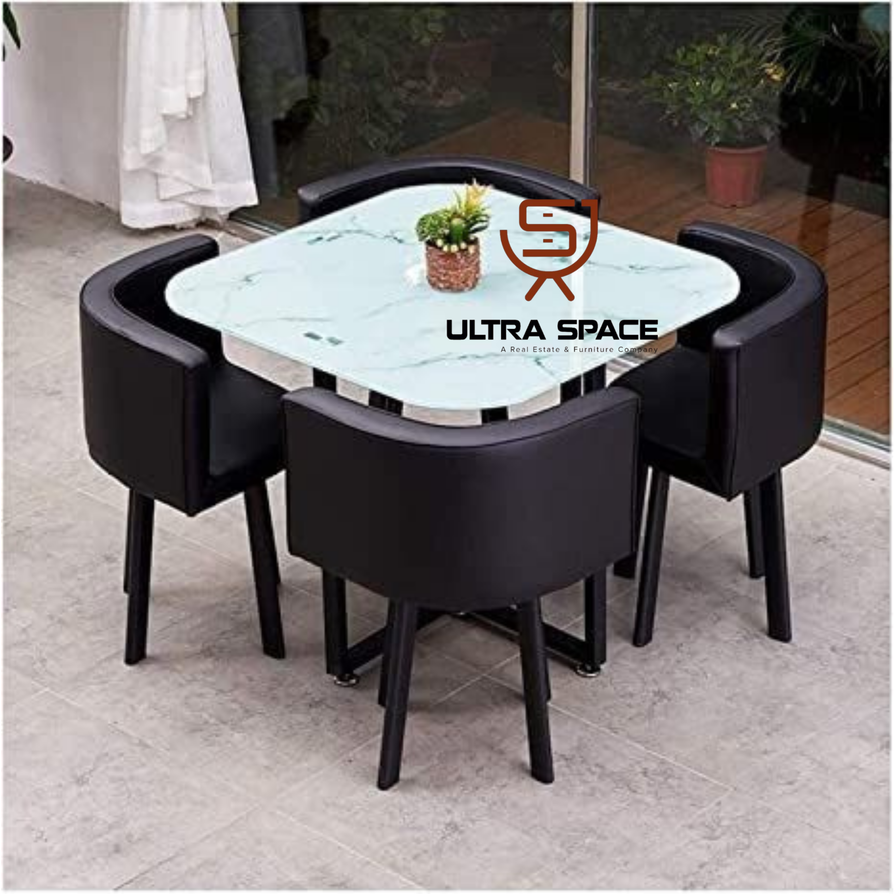 Elegant 4 chair dining set with center table